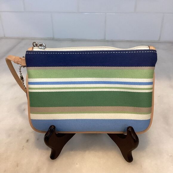 Coach Wristlet Bag Purse  Y2K Blue and Green Striped Clutch Wallet Pouch - Picture 5 of 13
